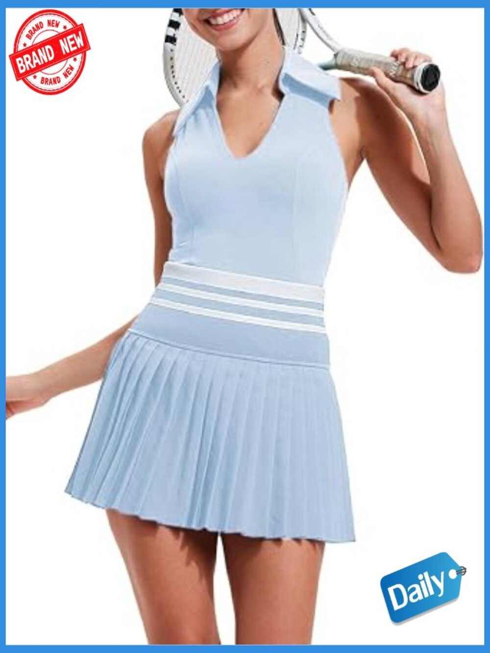 Women 2 Piece Tennis Skirt Set Polo Golf Outfit Tank Top Pleated Skort with